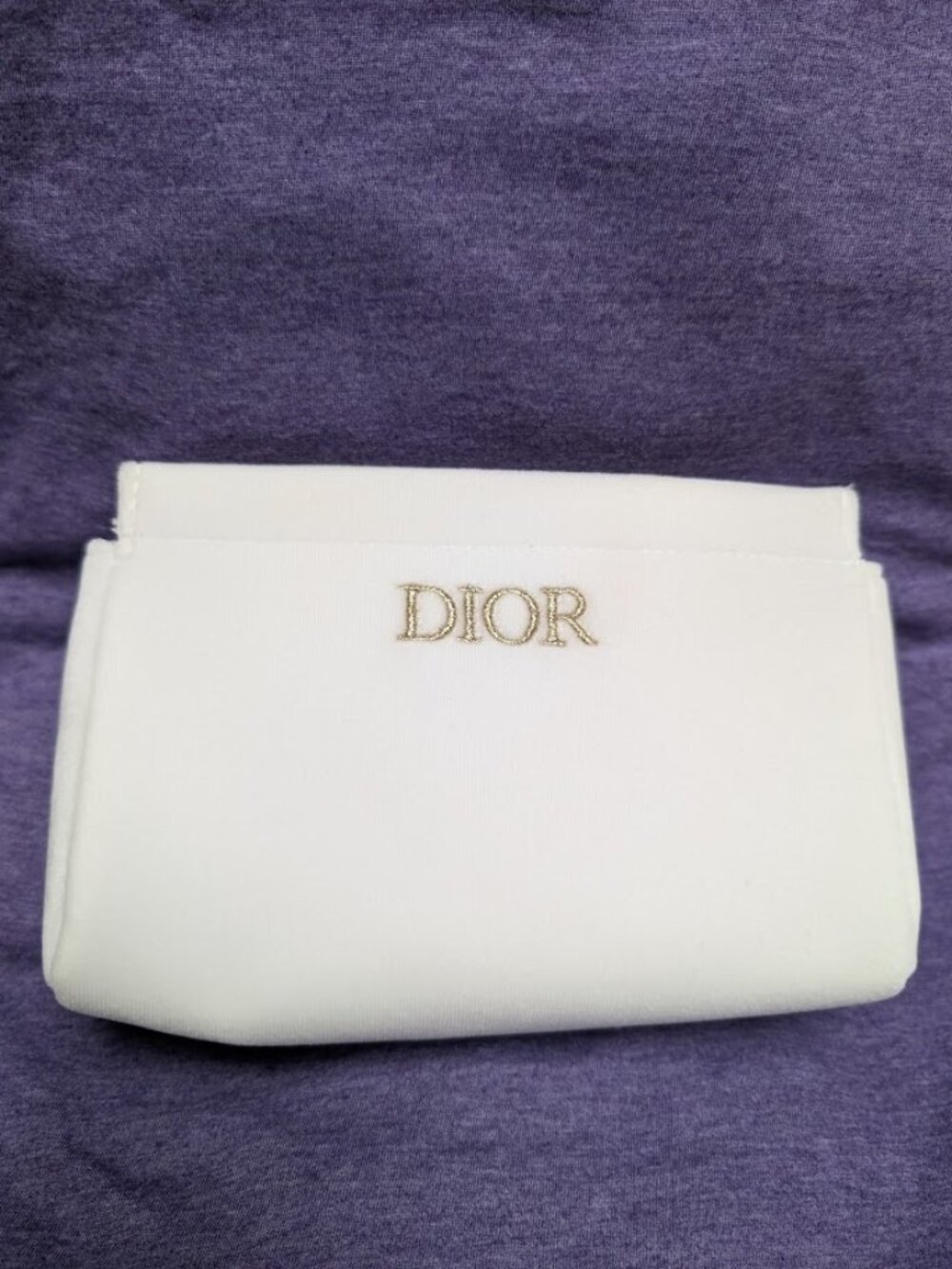 Dior White Cosmetic Pouch with Gold Logo Embroidery
